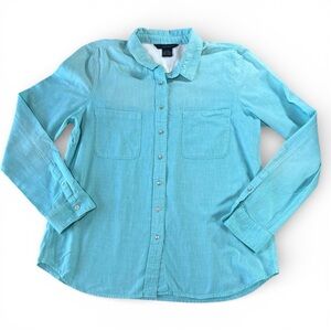 Calvin Klein Jeans Women’s XL Aqua Button-Up Shirt 100% Cotton Long Sleeve